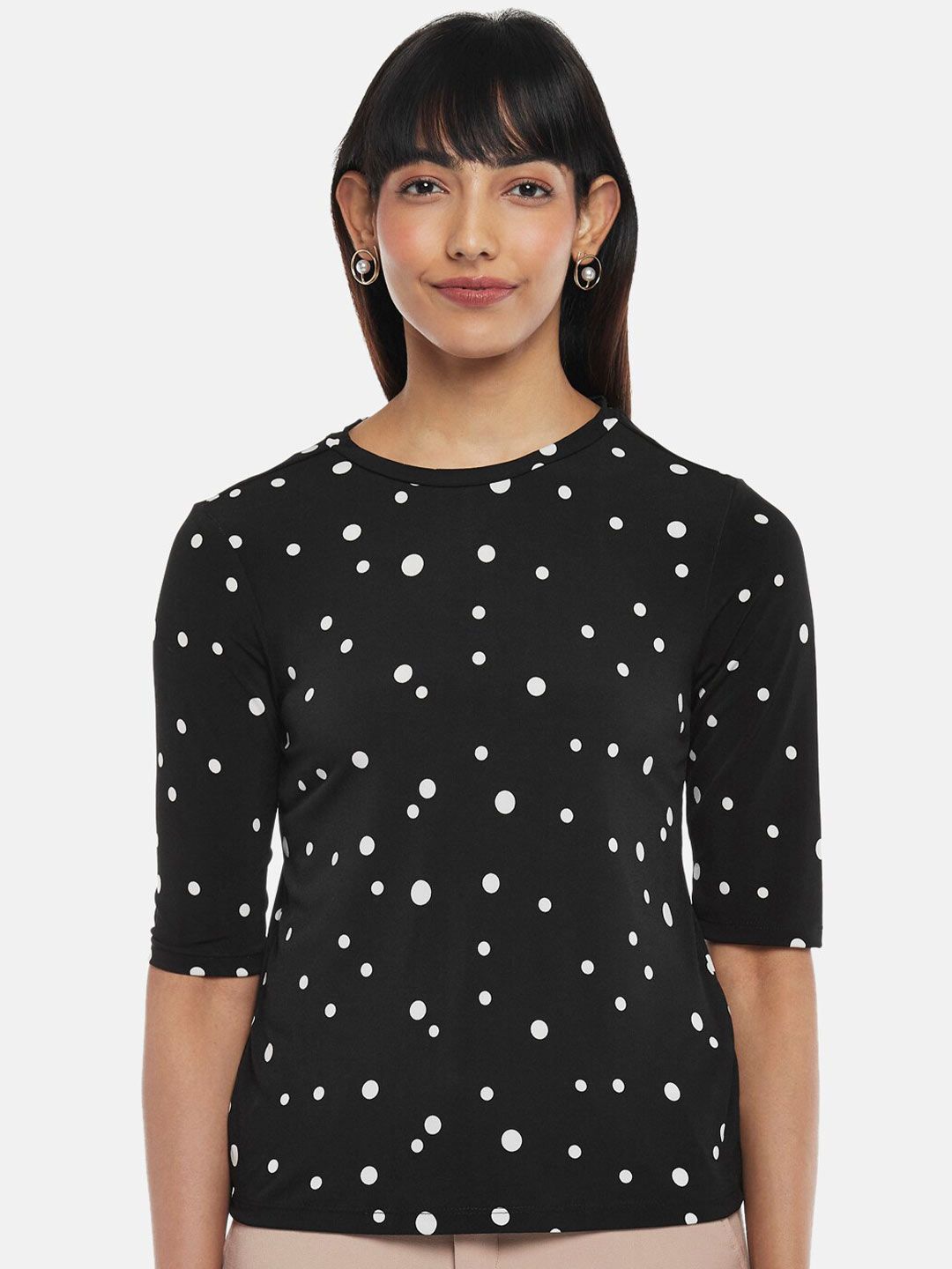 Annabelle by Pantaloons Women Black Polka Dots Print Top Price in India