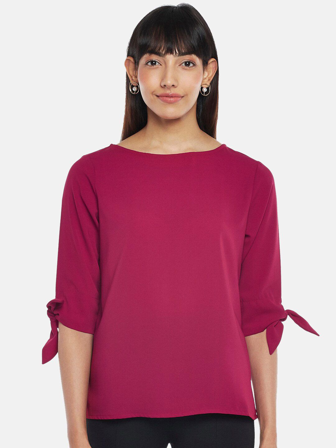 Annabelle by Pantaloons Women Burgundy Solid Polyester Round Neck Top Price in India