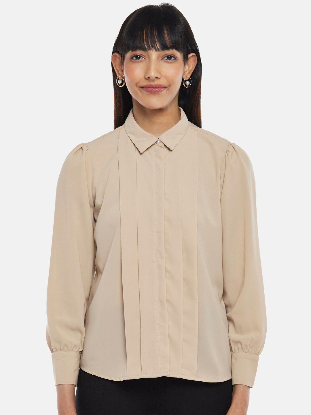 Annabelle by Pantaloons Women Beige Shirt Style Top Price in India