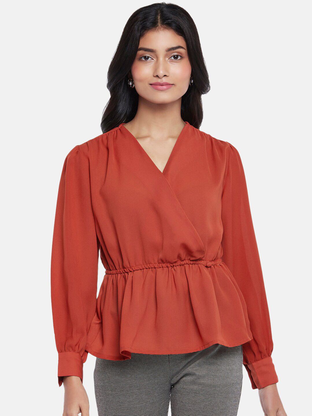 Annabelle by Pantaloons Rust Cinched Waist Top Price in India