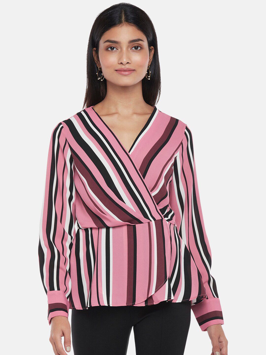 Annabelle by Pantaloons Pink & Brown Striped Wrap Top Price in India, Full  Specifications & Offers