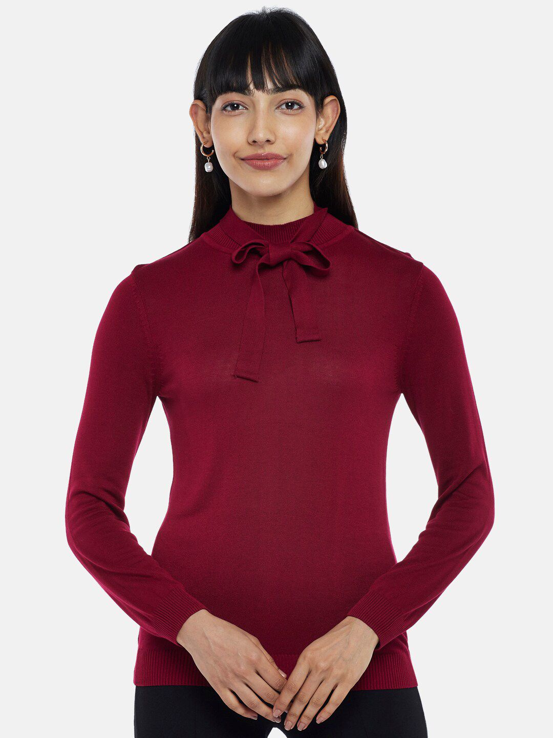 Annabelle by Pantaloons Women Pink Tie-Up Neck Top Price in India
