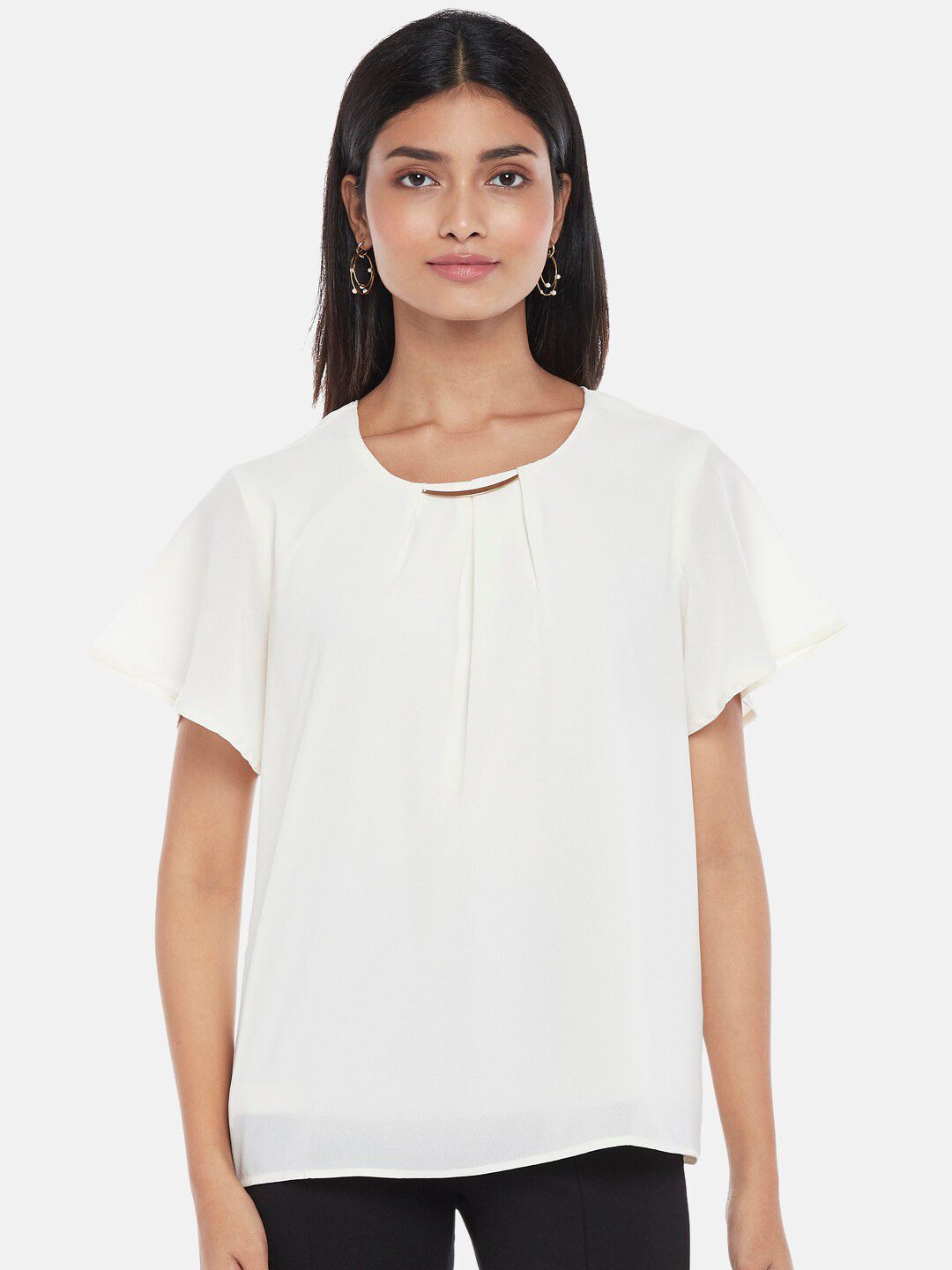 Annabelle by Pantaloons Women White Short Sleeves Top Price in India
