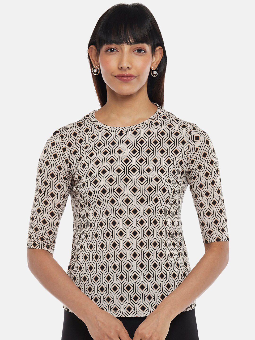 Annabelle by Pantaloons Women Beige Geometric Print Top Price in India