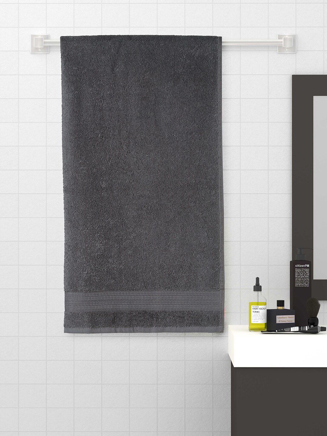 SPACES Grey Solid 400 GSM Cotton Bath Towel