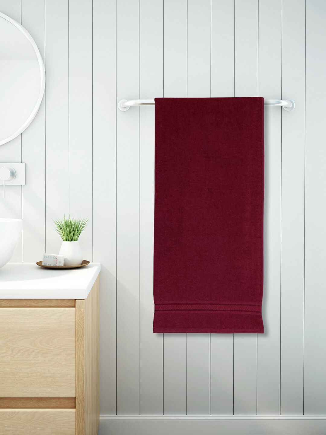 SPACES Maroon Solid 400GSM Pure Cotton Bath Towel Price in India