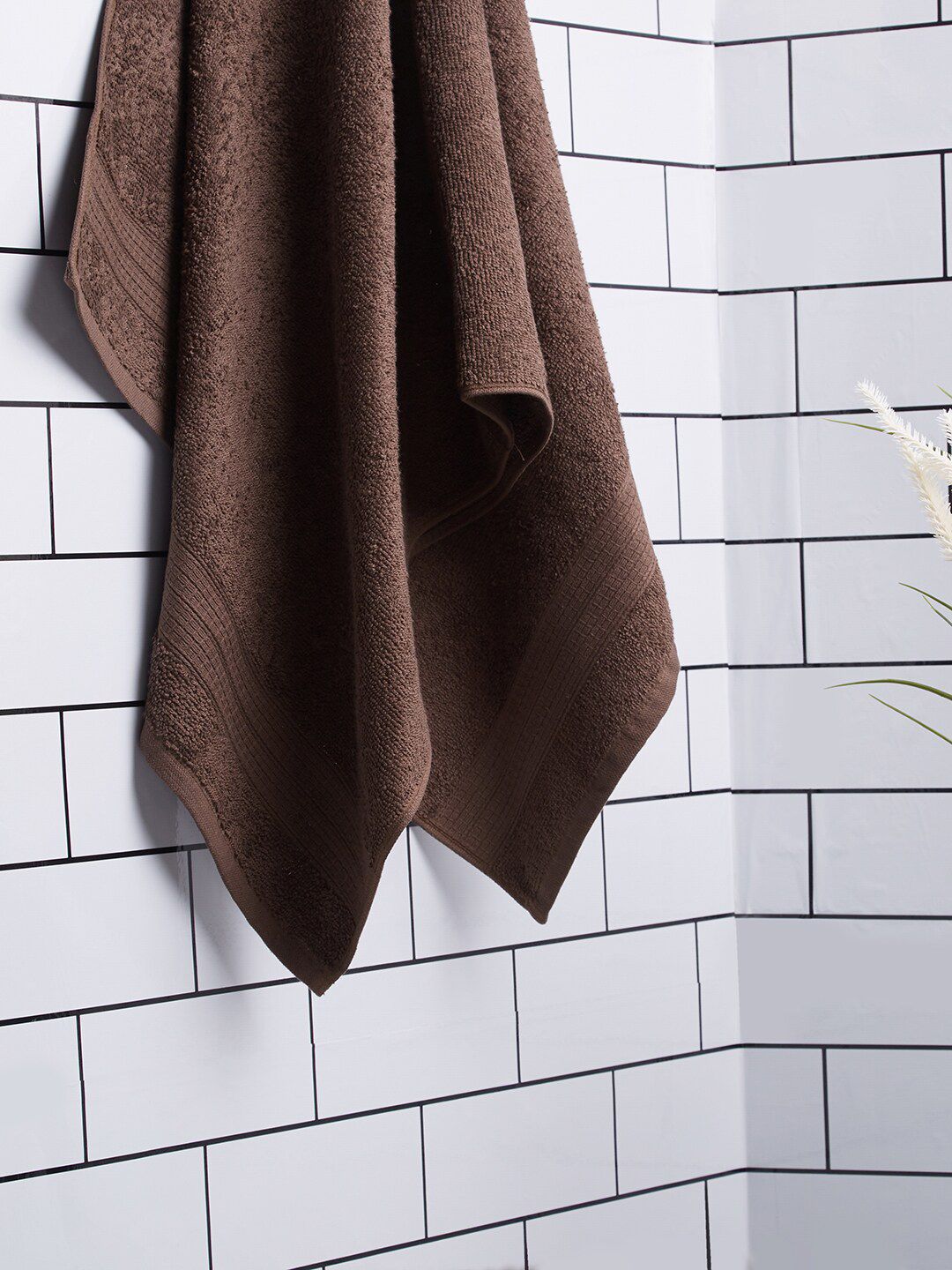 SPACES Brown Solid 400GSM Pure Cotton Bath Towels Price in India