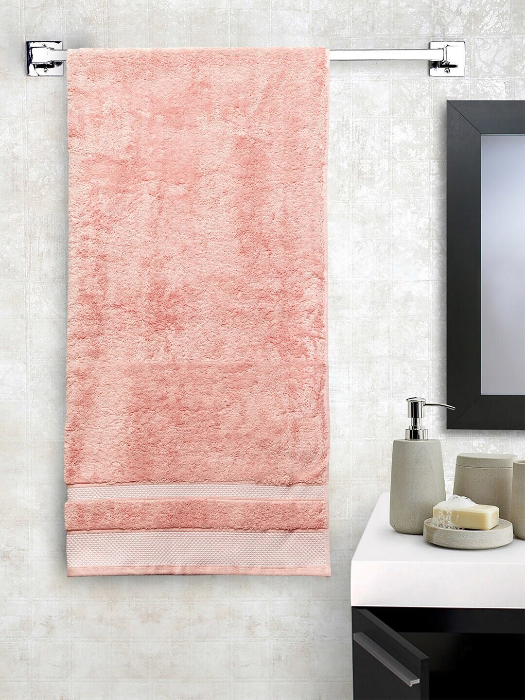 SPACES Coral-Coloured Solid 600 GSM Pure Cotton Bath Towel Price in India