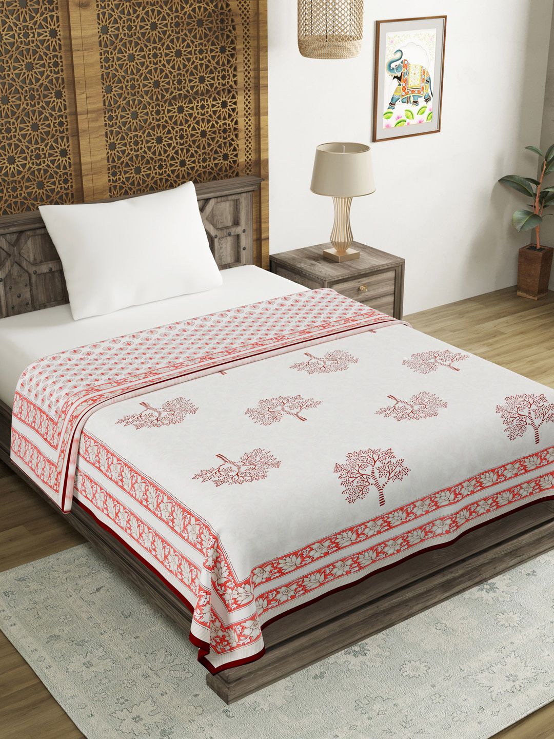 BLOCKS OF INDIA Pink & White Floral AC Room 150 GSM Single Bed Dohar Price in India
