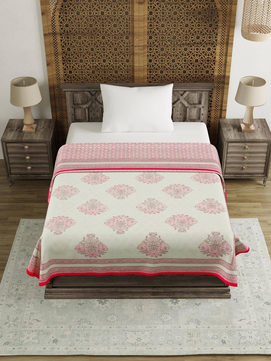 BLOCKS OF INDIA Unisex Pink Blankets Quilts and Dohars Price in India