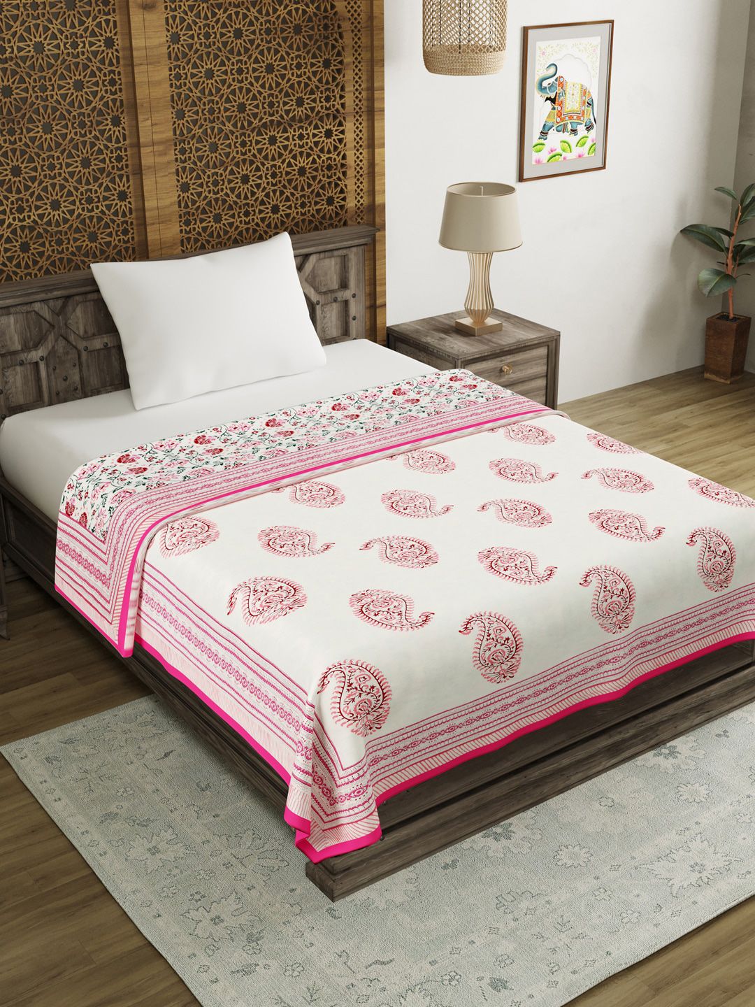 BLOCKS OF INDIA Unisex Peach Blankets Quilts and Dohars Price in India