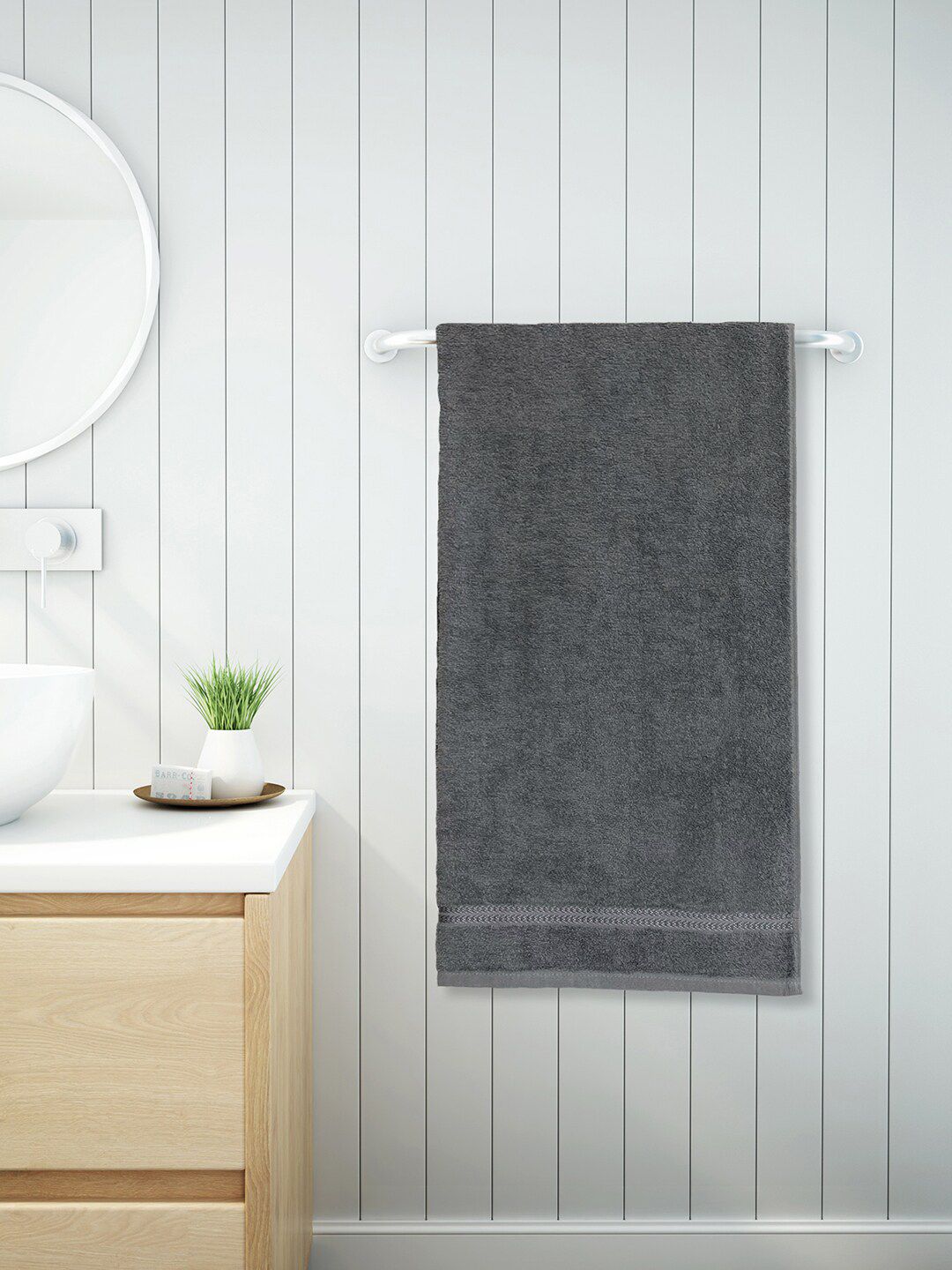 Welspun Grey Solid 380GSM Pure Cotton Bath Towels Price in India