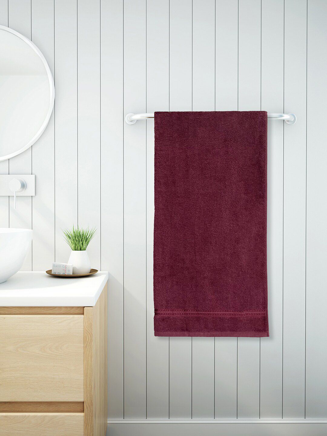 Welspun Maroon Solid 380 GSM Anti-Bacterial Pure Cotton Bath Towel Price in India