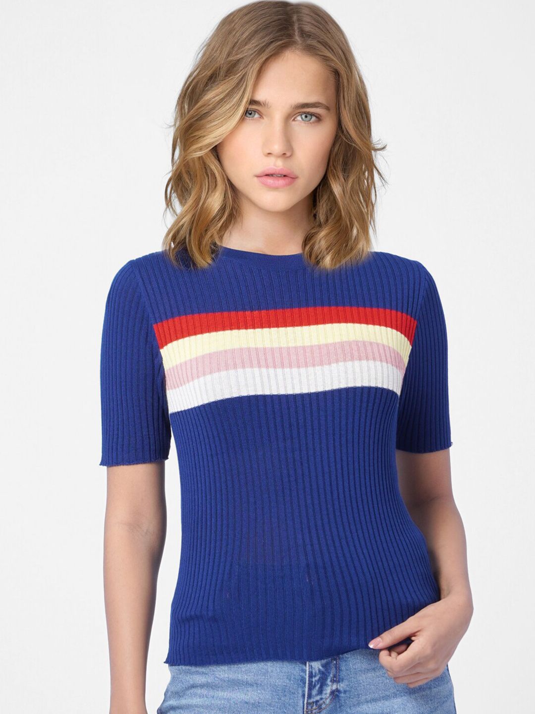 ONLY Women Blue Striped Top Price in India