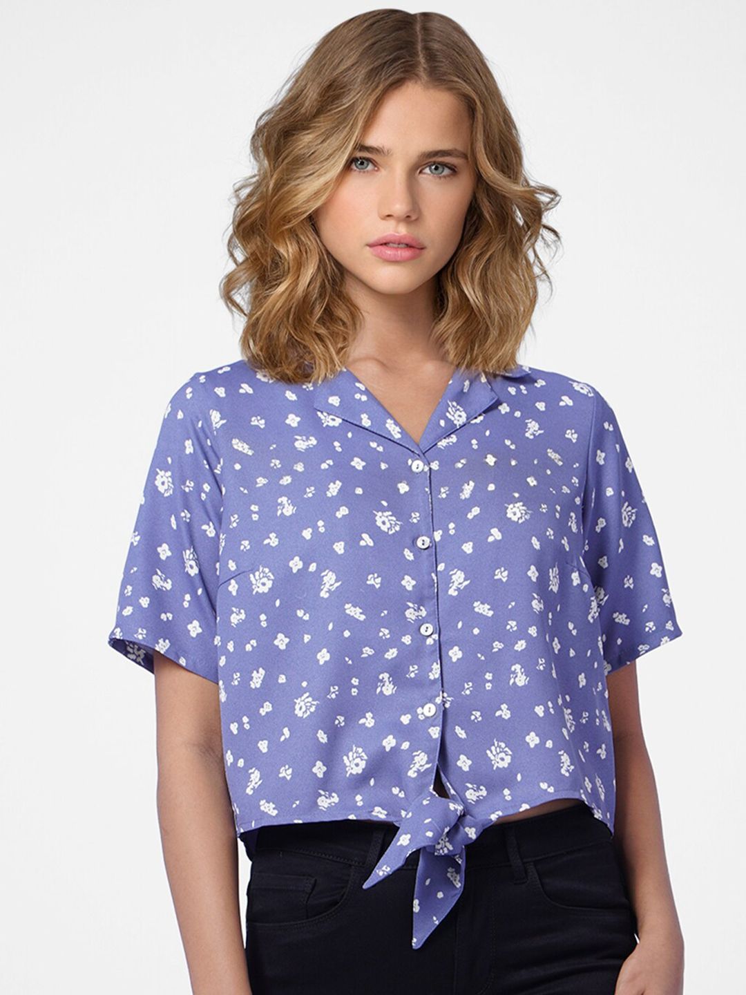 ONLY  Women Blue Floral Print Top Price in India