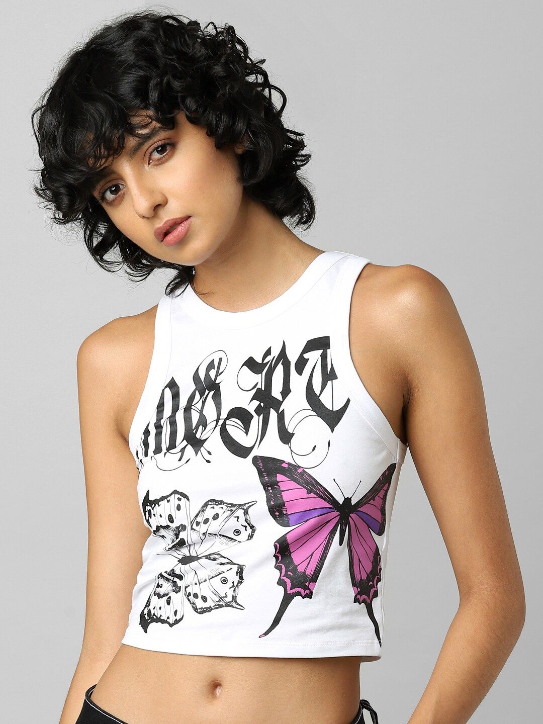 ONLY White Print Tank Crop Top Price in India