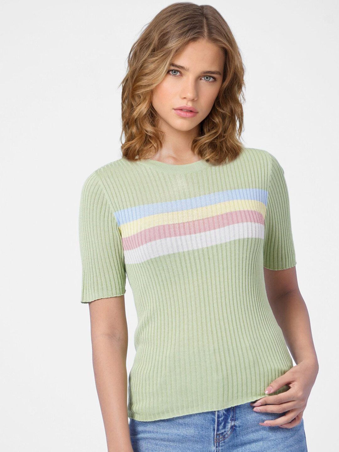 ONLY Women Green Striped Top Price in India