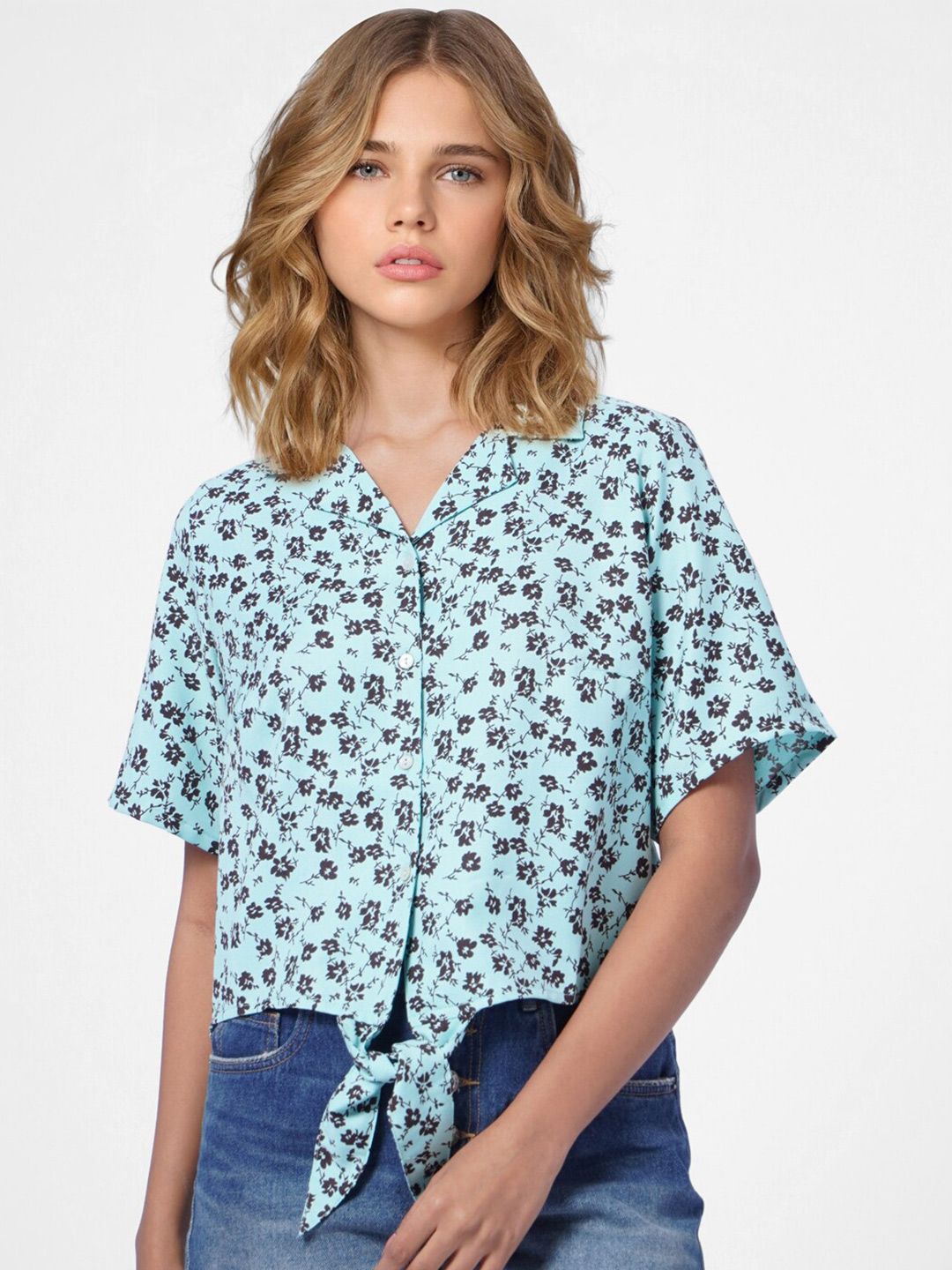 ONLY Blue Floral Print Top Price in India