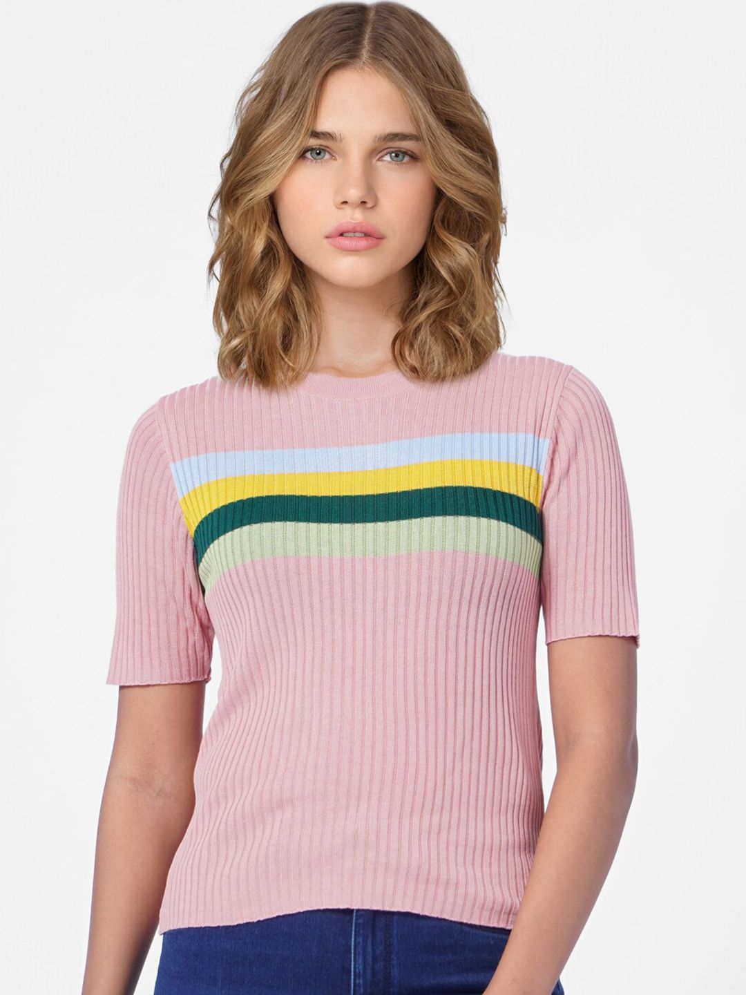 ONLY Pink Striped Top Price in India