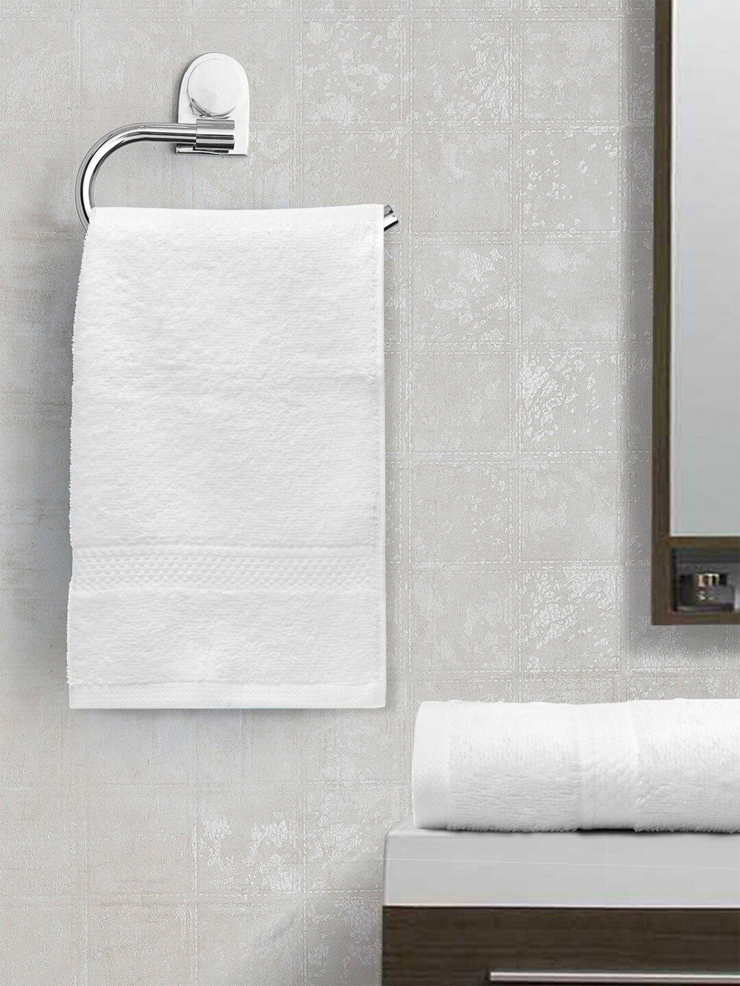 SPACES Set Of 2 White Solid 500 GSM Pure Cotton Hand Towel