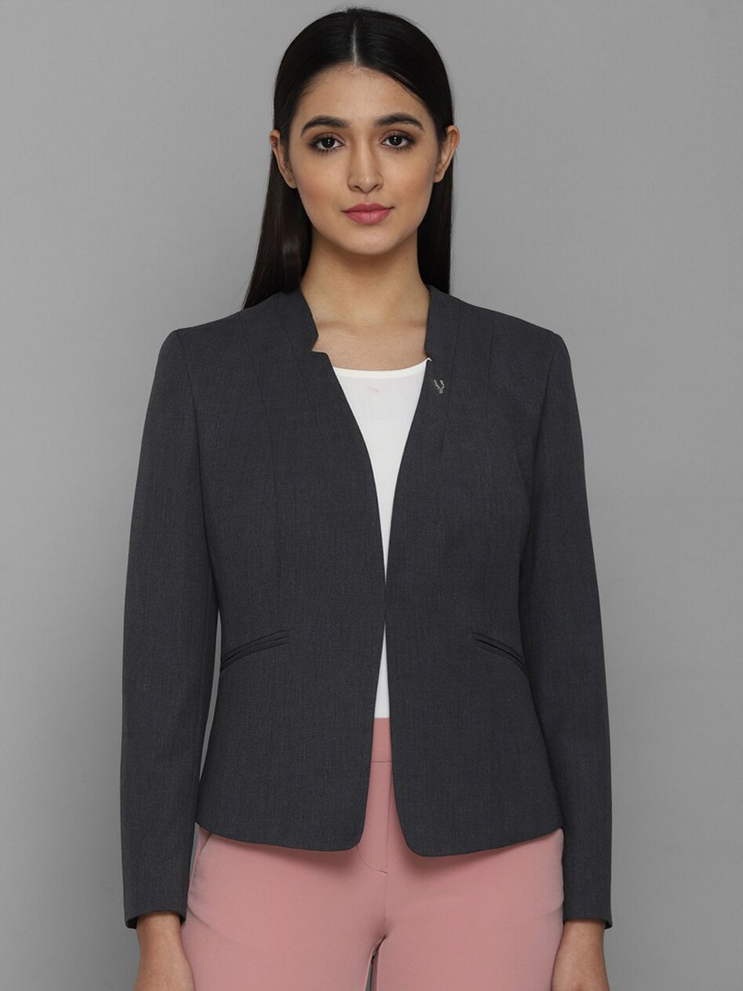 Allen Solly Woman Grey Solid Single Breasted Blazers Price in India