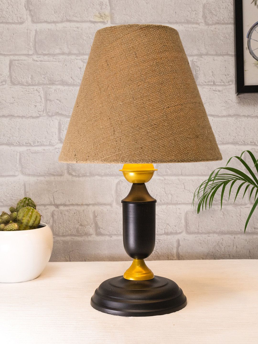 Homesake Beige Colored & Black Textured Table Lamp with Jute Cone Shade Price in India