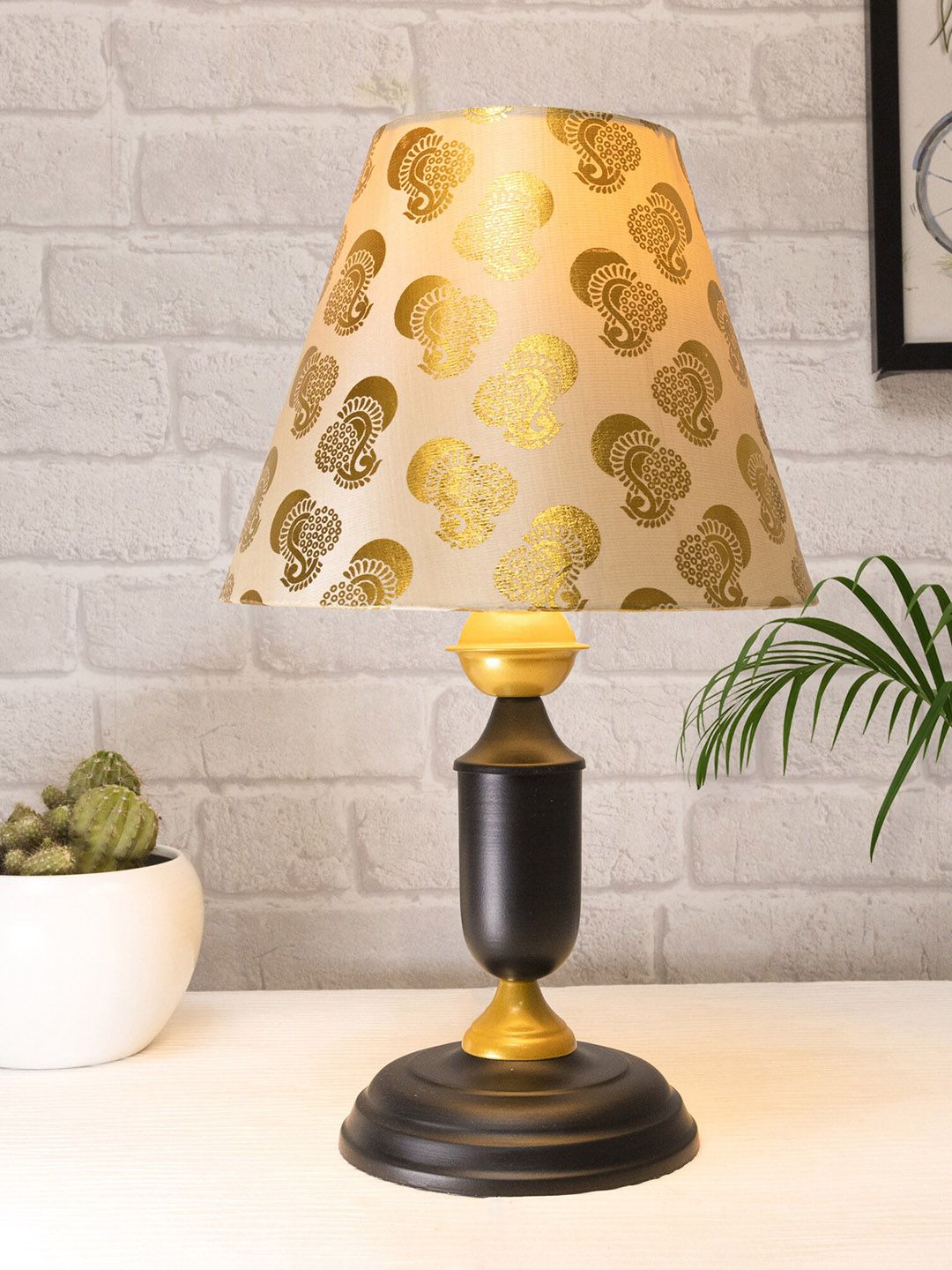 Homesake Black & Gold-Tone Printed Metal Table Lamps With Shade Price in India