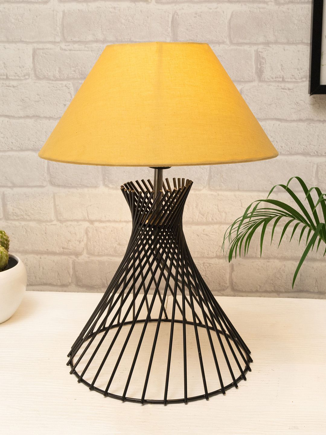 Homesake Black & Yellow Spiral Metal Base Table Lamps With Shade Price in India