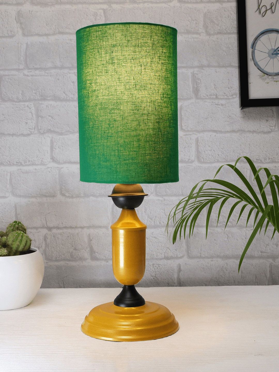 Homesake Gold-Toned & Green Textured Table Lamps With Shade Price in India
