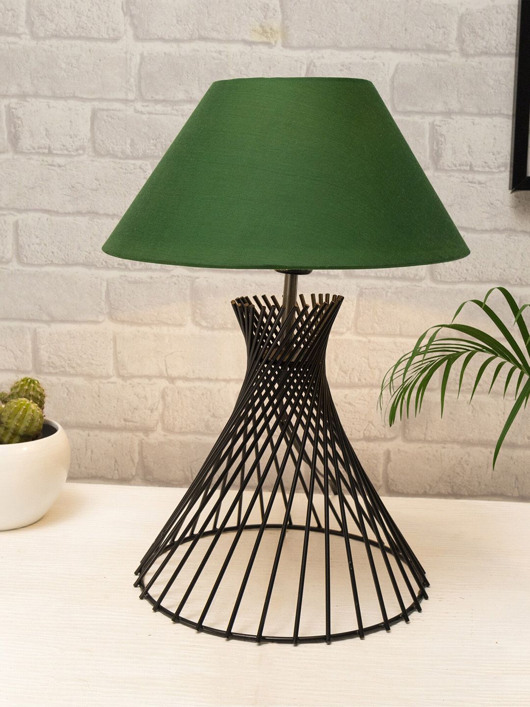 Homesake Black & Green Solid Spiral Base Table Lamps Price in India
