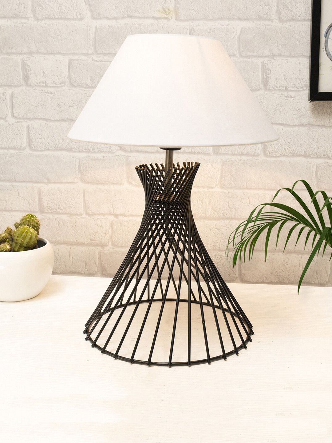 Homesake Black Solid Metal Wire Base with Fabric Lampshade Price in India