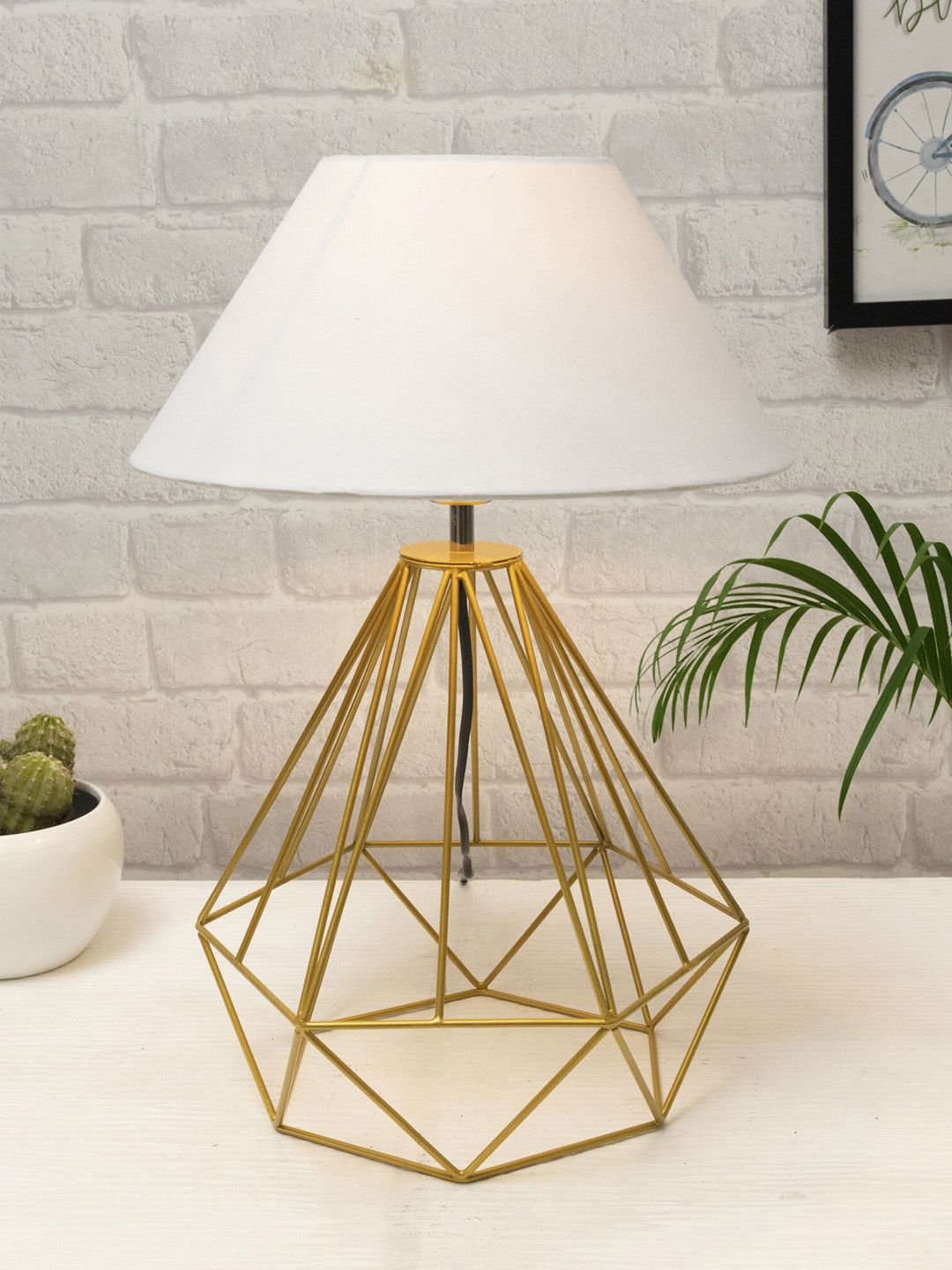 Homesake White & Gold-Colored Solid Shade Table Lamp Price in India