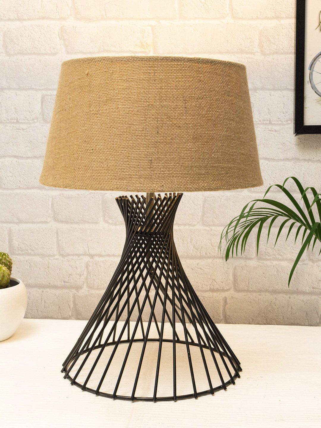 Homesake Black Solid Jute Shade Table Lamp Price in India