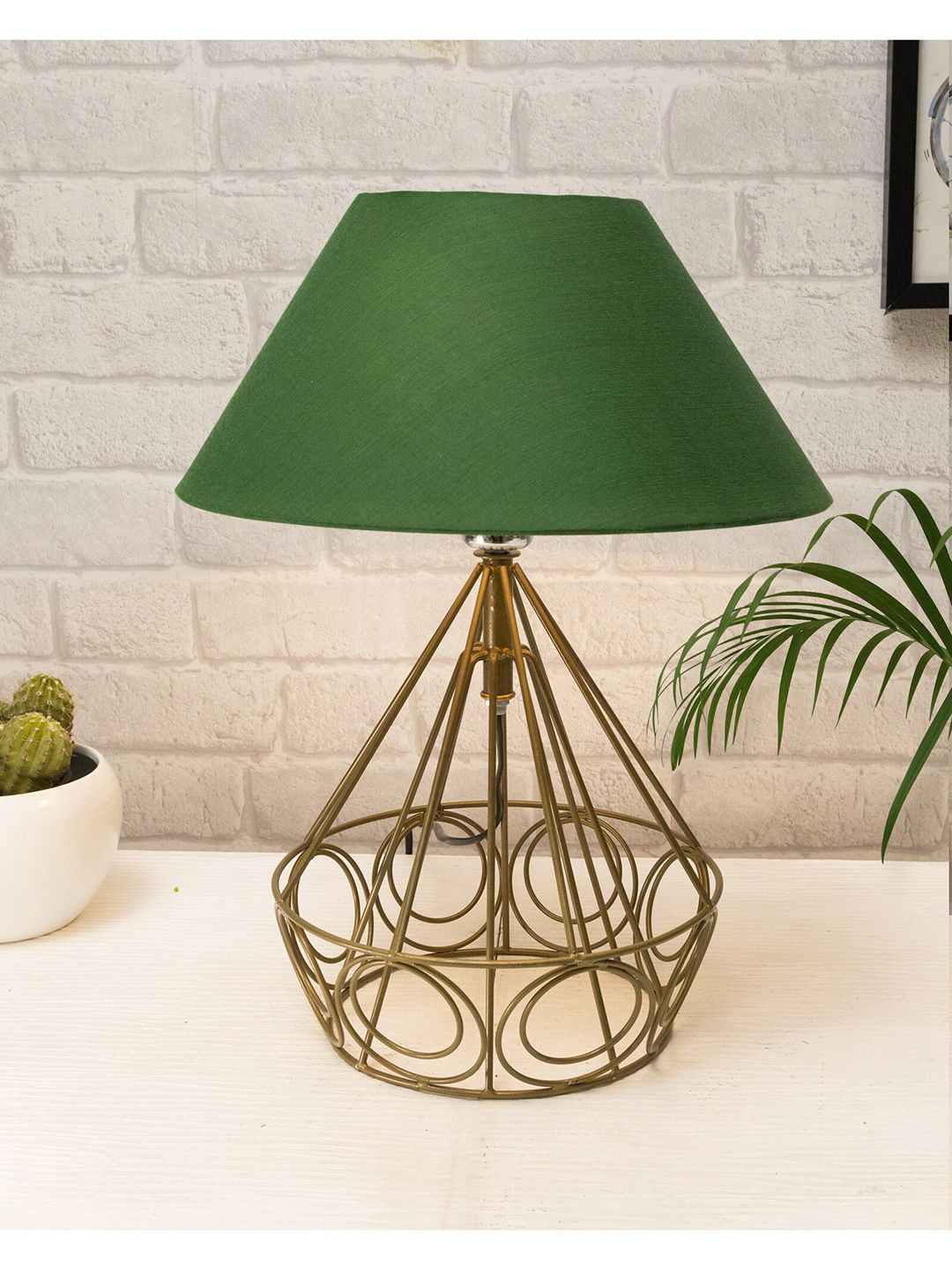 Homesake Adults Green & Gold-Toned Solid Shade Table Lamp Price in India