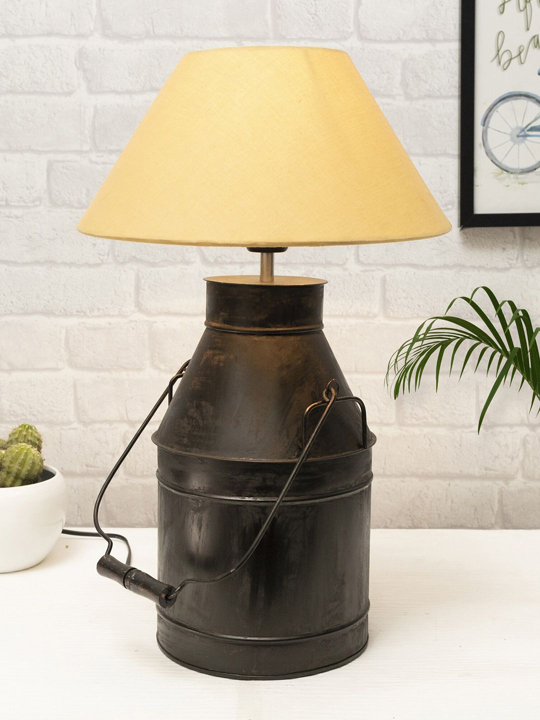 Homesake Gold-Toned & Grey Solid Milk Churn Can Table Lamp With Cone Shade Price in India