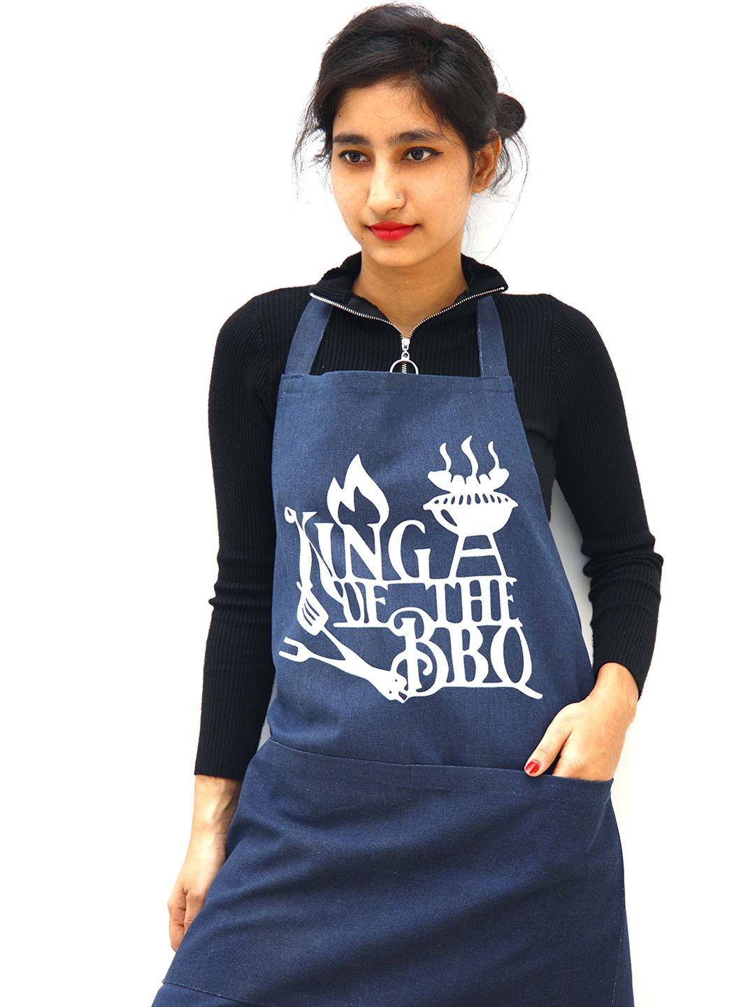 Ariana Unisex Navy Blue & White Printed Pure Cotton Aprons Price in India