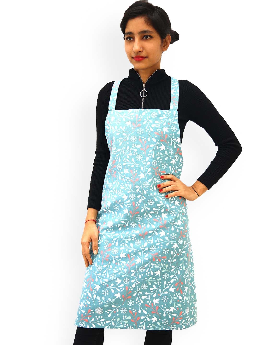 Ariana Blue & White Floral Printed Pure Cotton Aprons Price in India