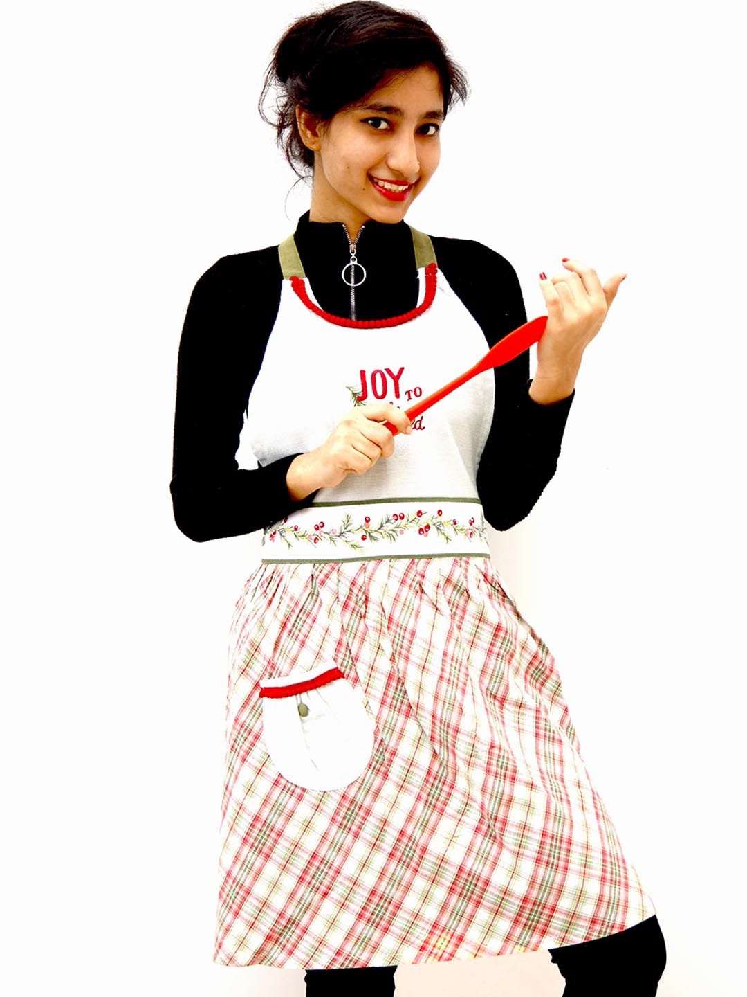 Ariana Red & White Striped Pure Cotton Skirt Style Aprons Price in India