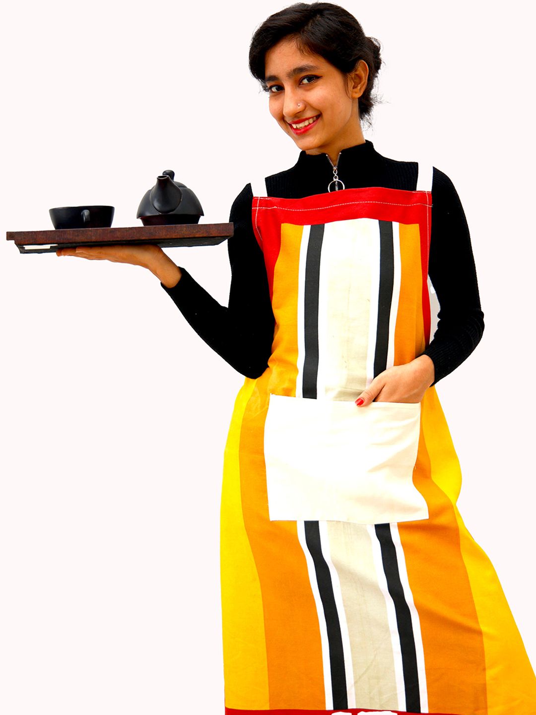 Ariana Yellow & Orange Colored Striped Printed Cotton Aprons Price in India