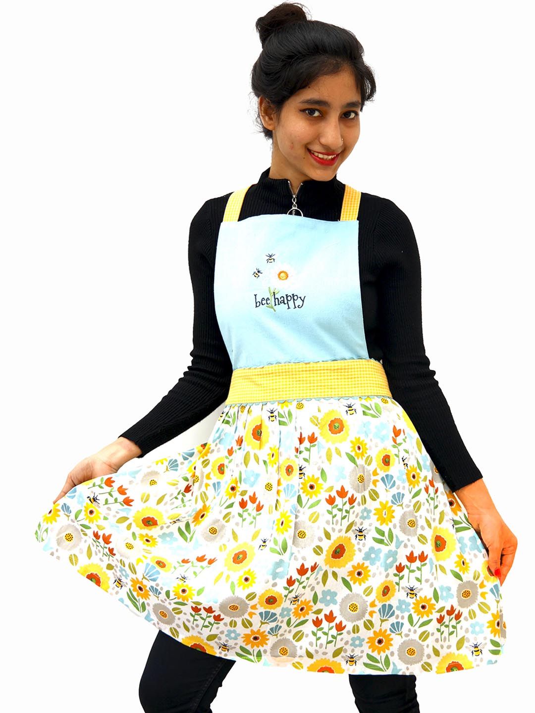 Ariana Women White & Yellow Floral Printed Pure Cotton Skirt Aprons Price in India