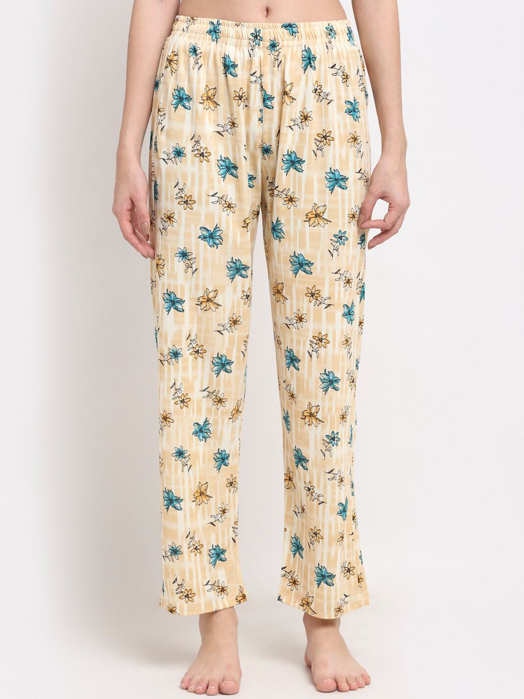 NEUDIS Women Beige Colored Floral Printed Lounge Pants Price in India