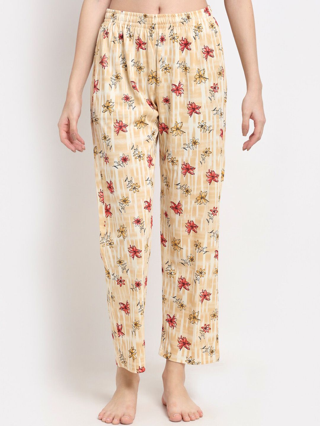 NEUDIS Women Beige Floral Printed Lounge Pants Price in India