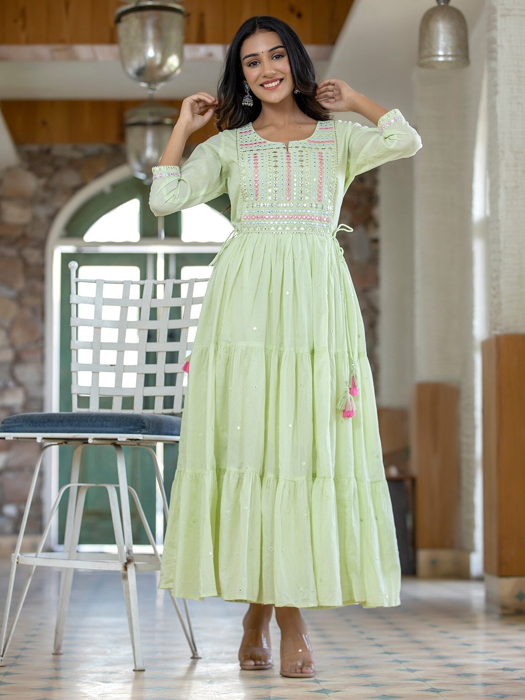 KAAJH Green Embellished Ethnic Maxi Dress Price in India