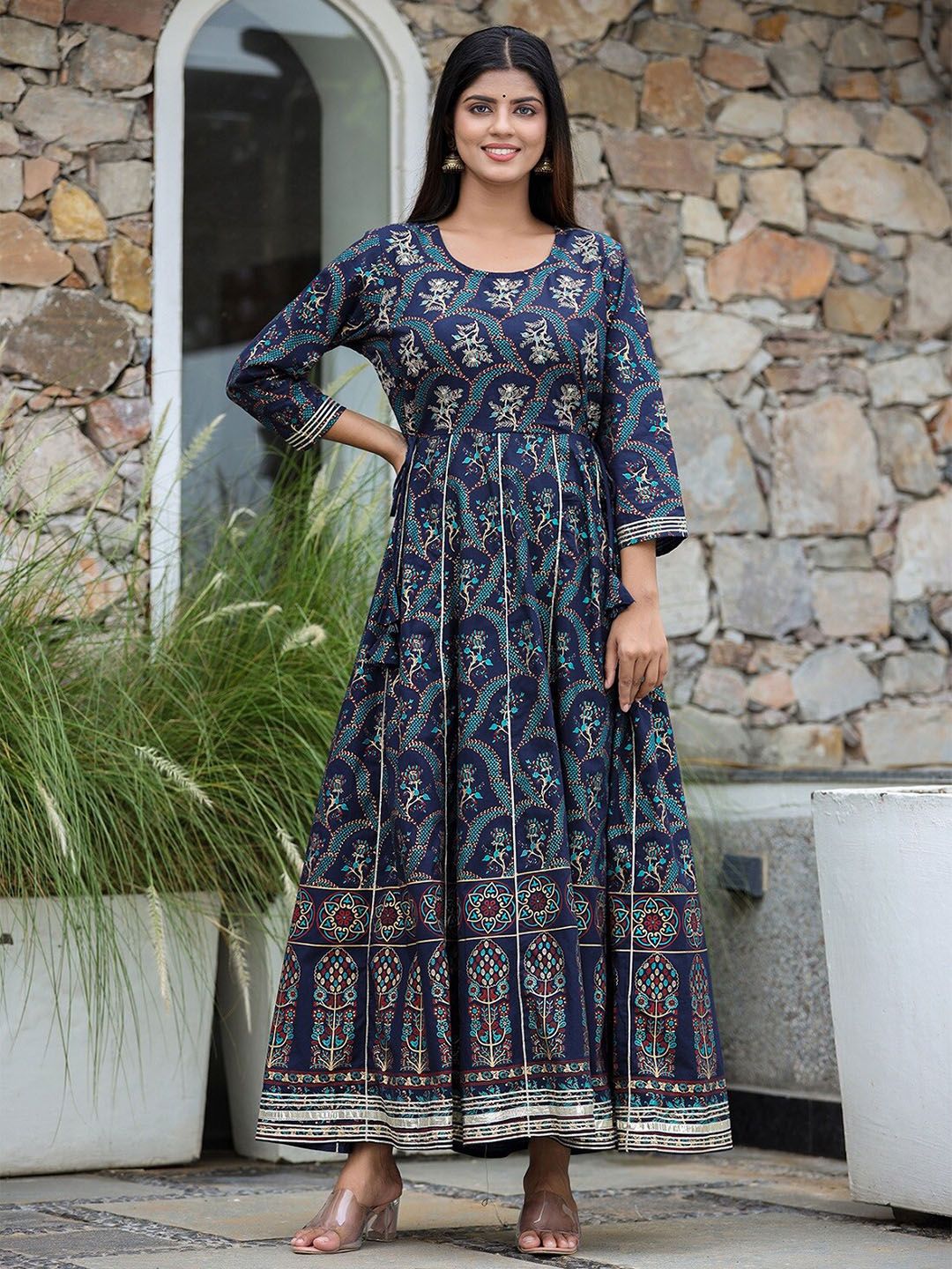 KAAJH Blue Floral Ethnic Maxi Dress Price in India