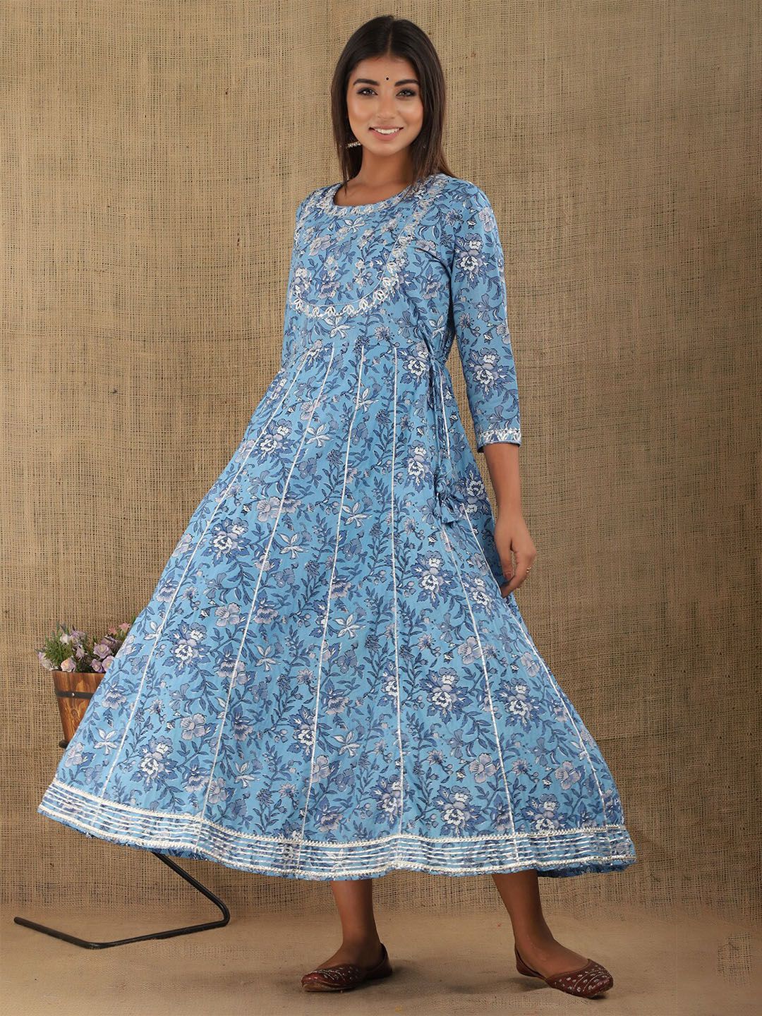 KAAJH Blue Ethnic Motifs Ethnic A-Line Maxi Dress Price in India