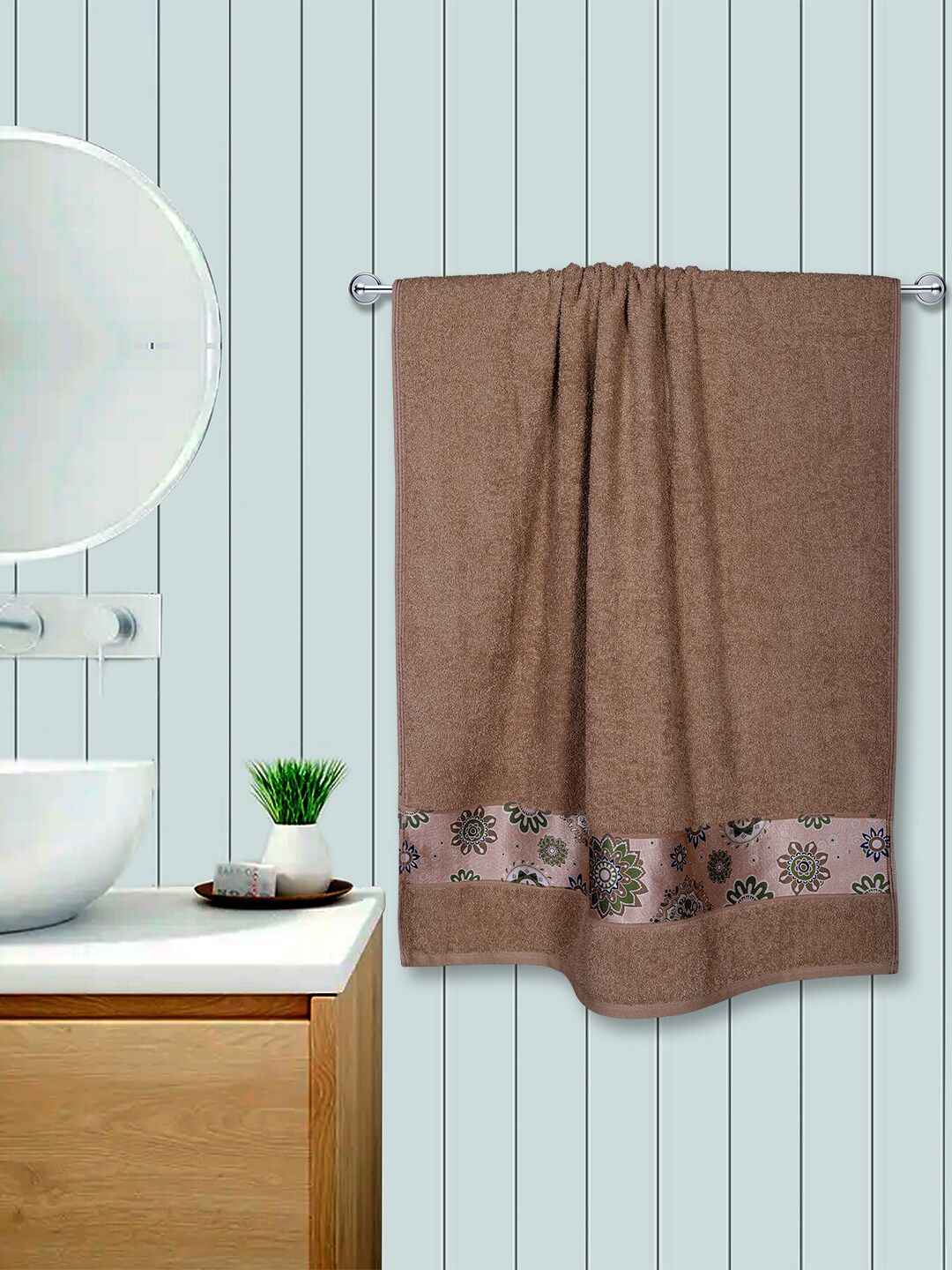 RANGOLI Set of 2 Brown & Rust Printed Pure Cotton 450 GSM Towel Set Price in India