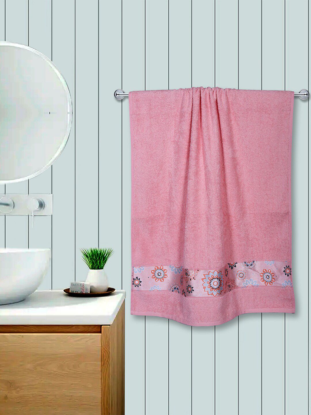 RANGOLI Peach Solid Pure Cotton 450 GSM Bath Towels Price in India
