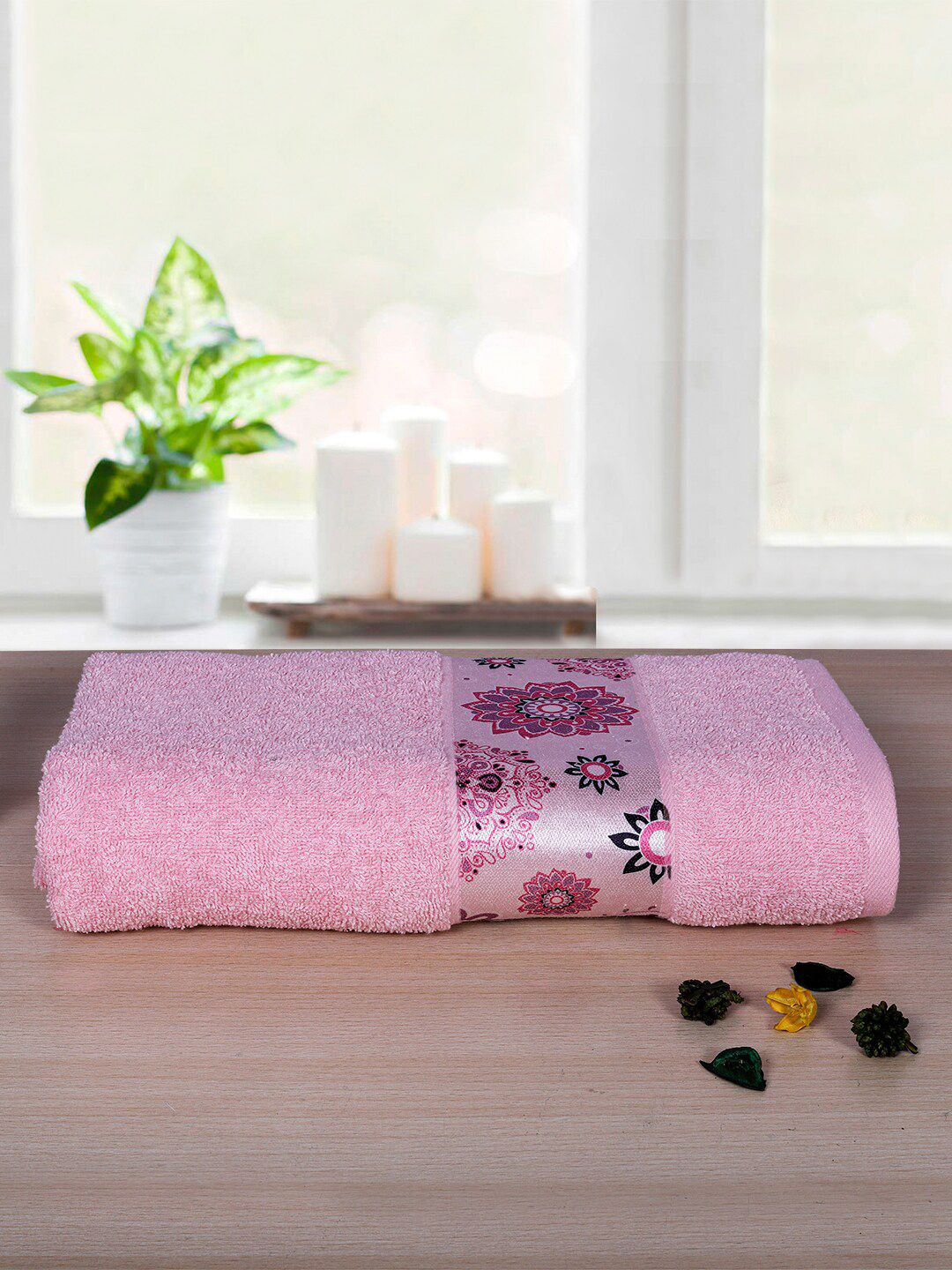 RANGOLI Unisex Pink Solid 450 GSM Cotton Bath Towel Set Price in India