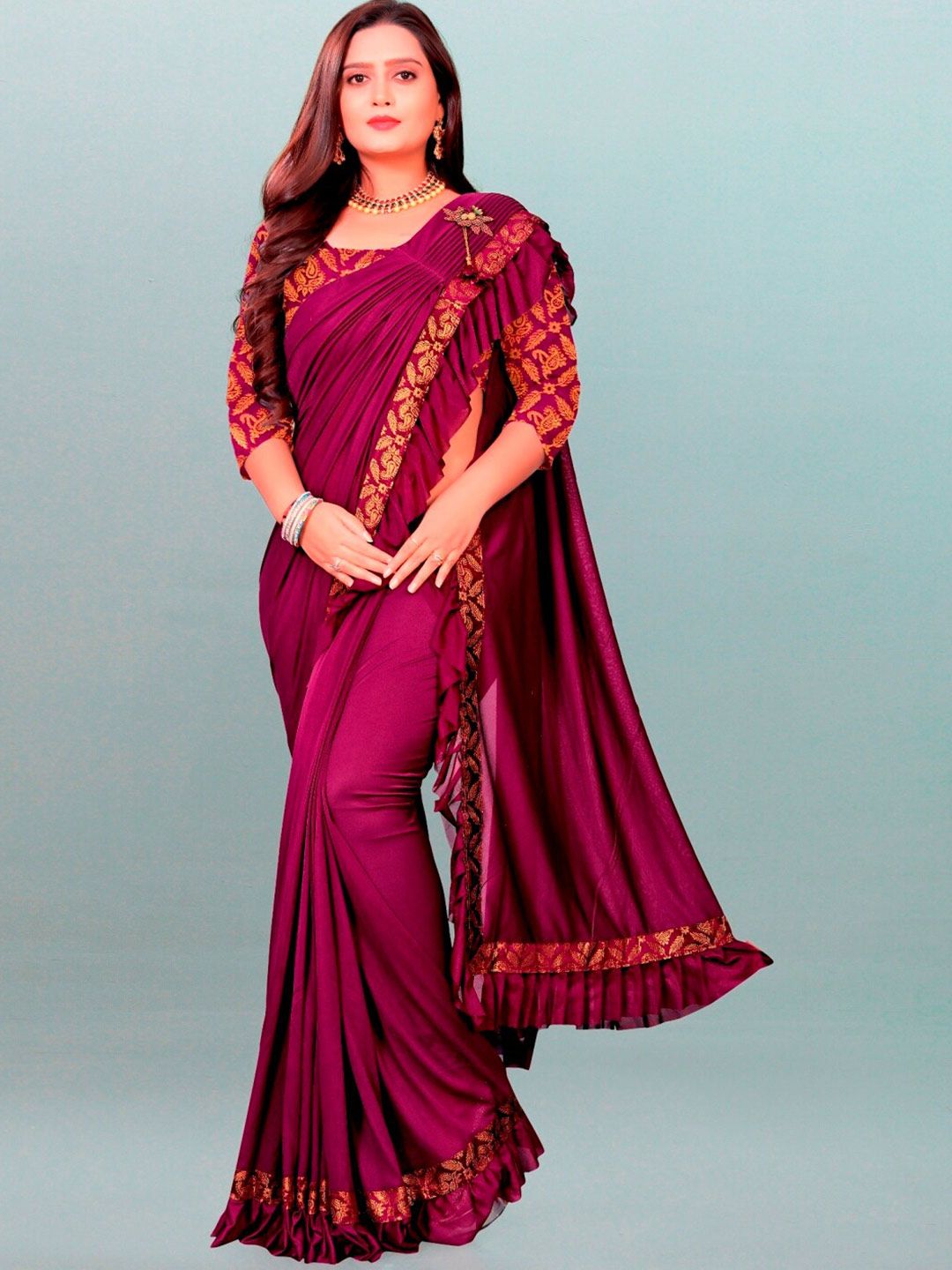 APNISHA Women  Purple & Red Paisley Saree Price in India