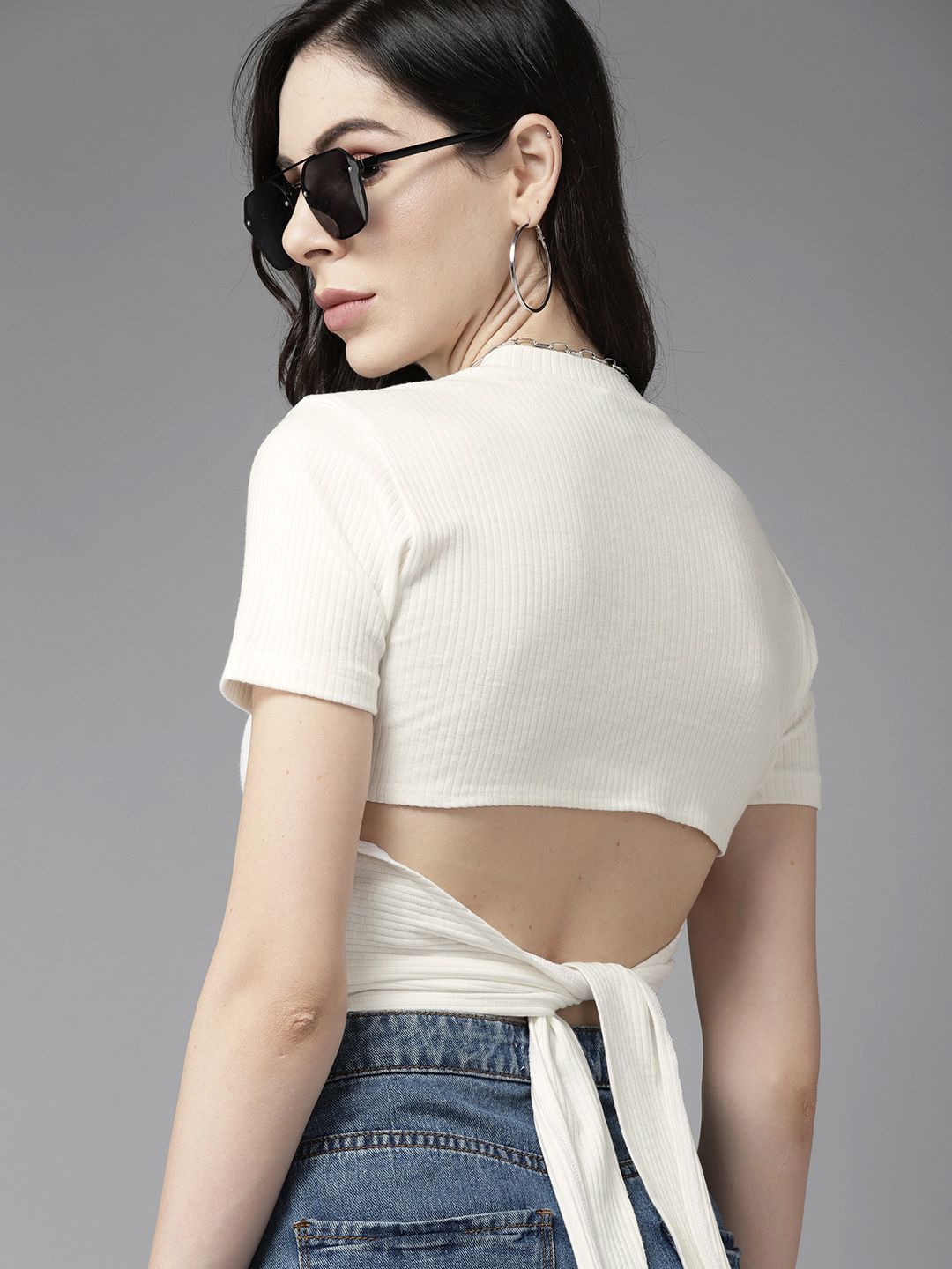 Roadster White Styled Back Crop Top Price in India